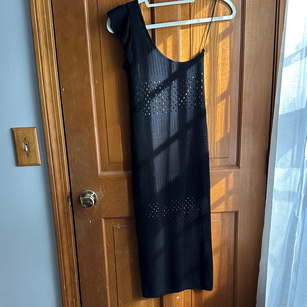 Pinko Black One-Shoulder Midi Dress